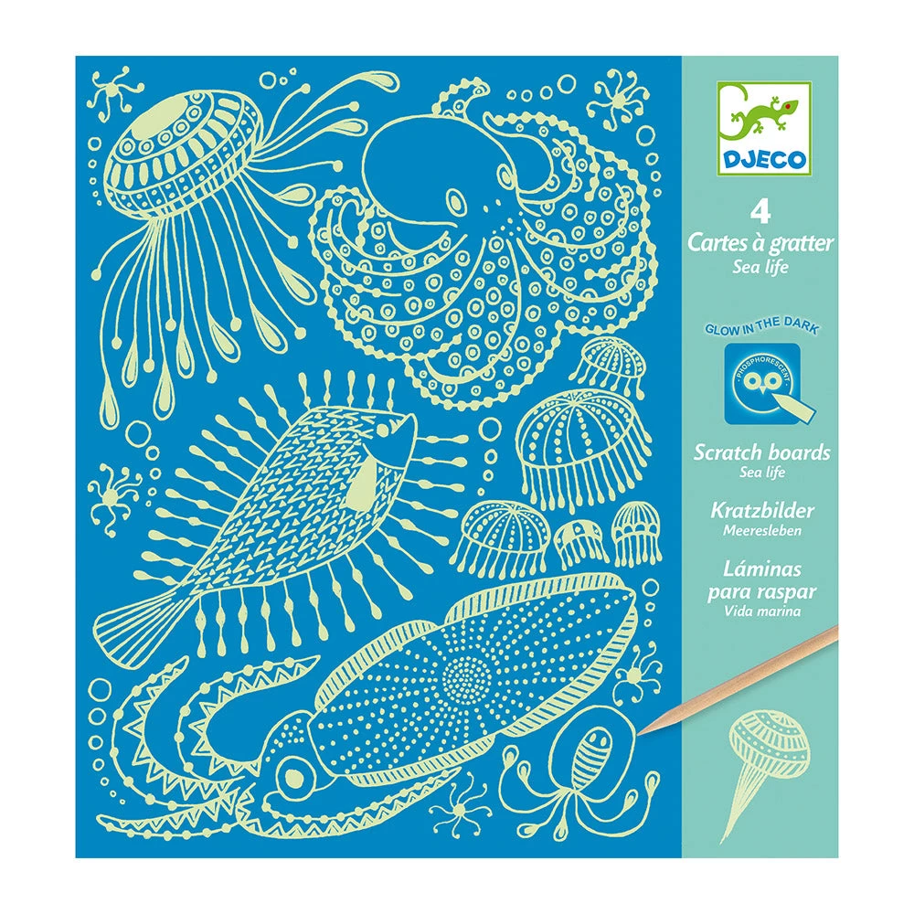 DJECO Sea Life Glow In The Dark Scratch Art