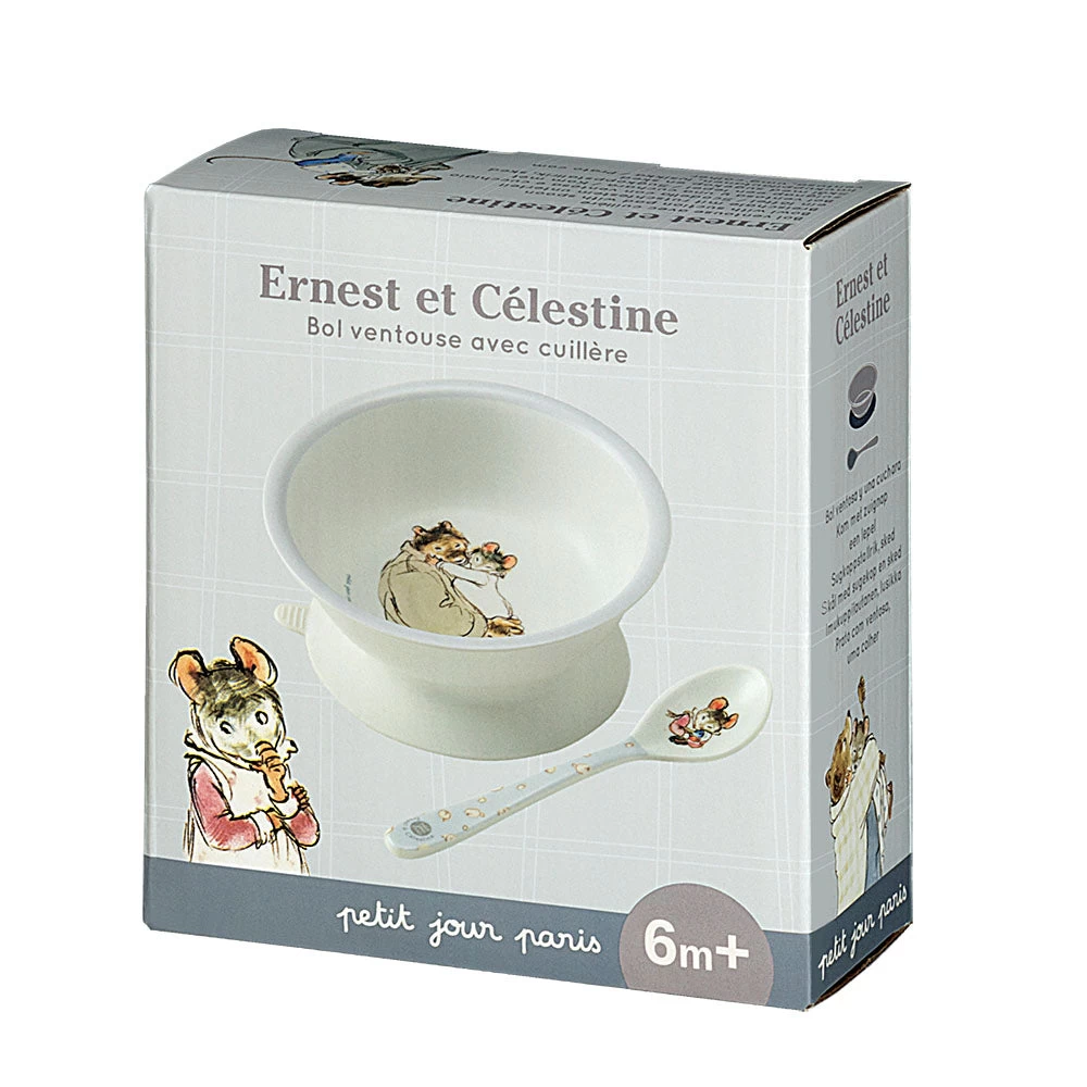 Petit Jour Paris Ernest & Celestine Bowl With Suction Pad & Spoon (Melamine) - Image 2